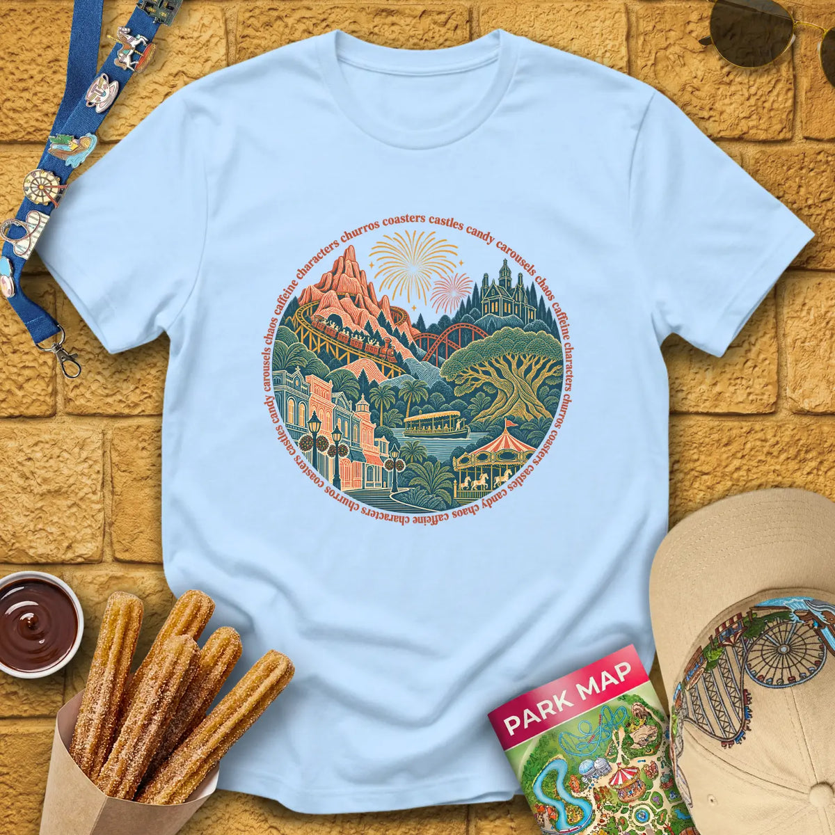Parklandia [LineArt] T-Shirt for Theme Park Fans (Light Blue)