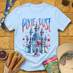 Pixie Dust Castle [Artsy] T-Shirt for Theme Park Fans (Light Blue)
