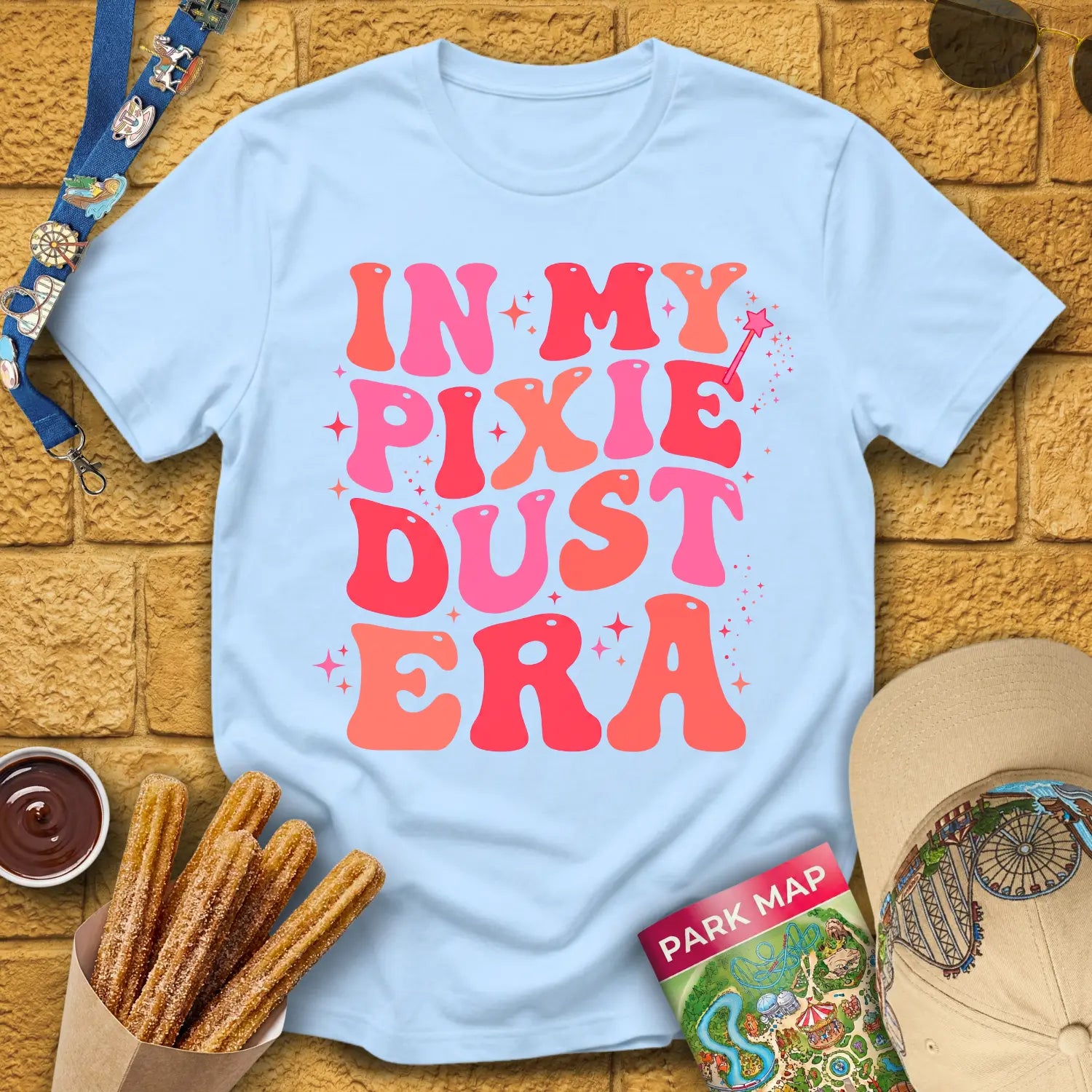 Pixie Dust Era [Bold70s] T-Shirt for Theme Park Fans (Light Blue)
