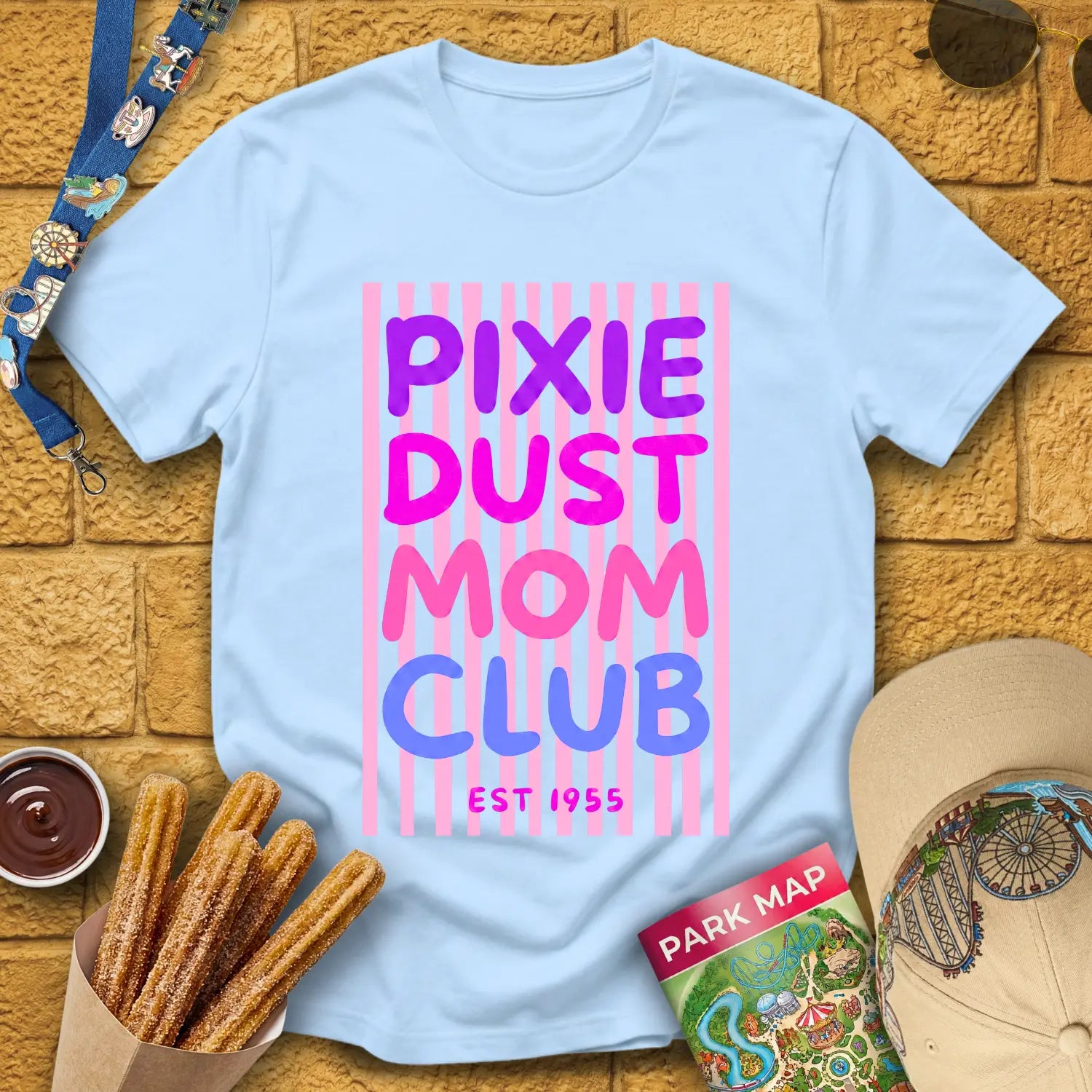 Pixie Dust Mom Club [Bold] T-Shirt for Theme Park Fans (Light Blue)