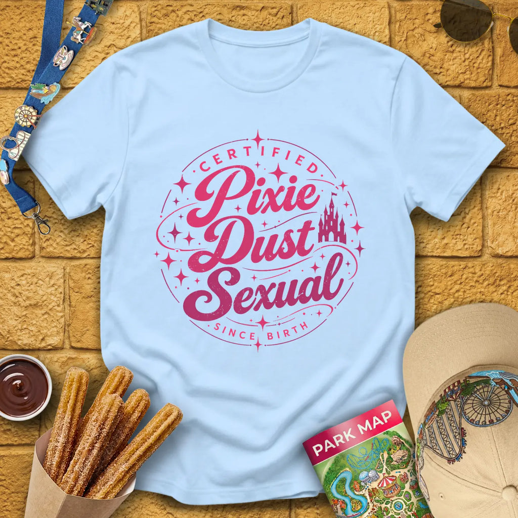 Pixie Dust S... [Badge] T-Shirt for Theme Park Fans (Light Blue)