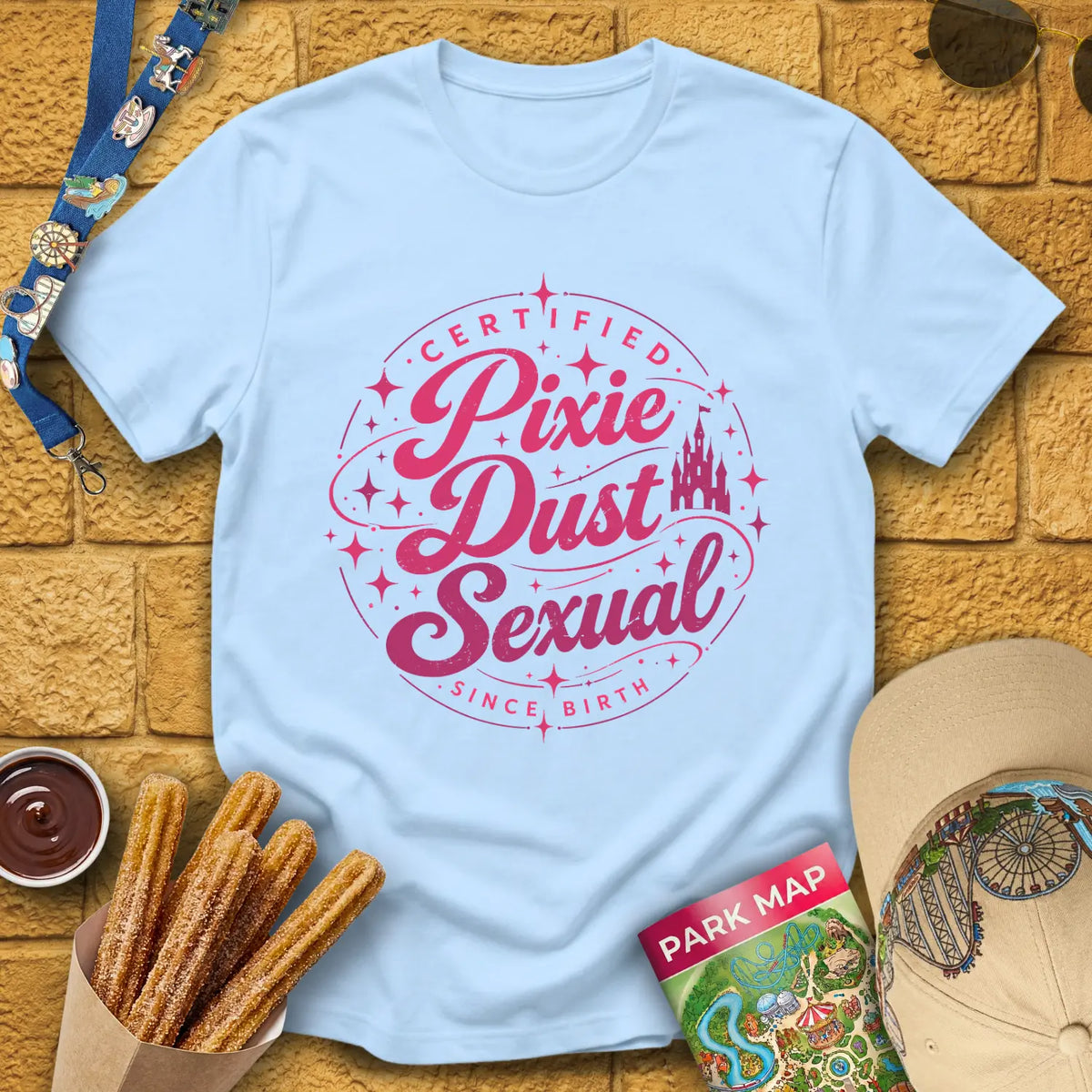 Pixie Dust S... [Badge] T-Shirt for Theme Park Fans (Light Blue)