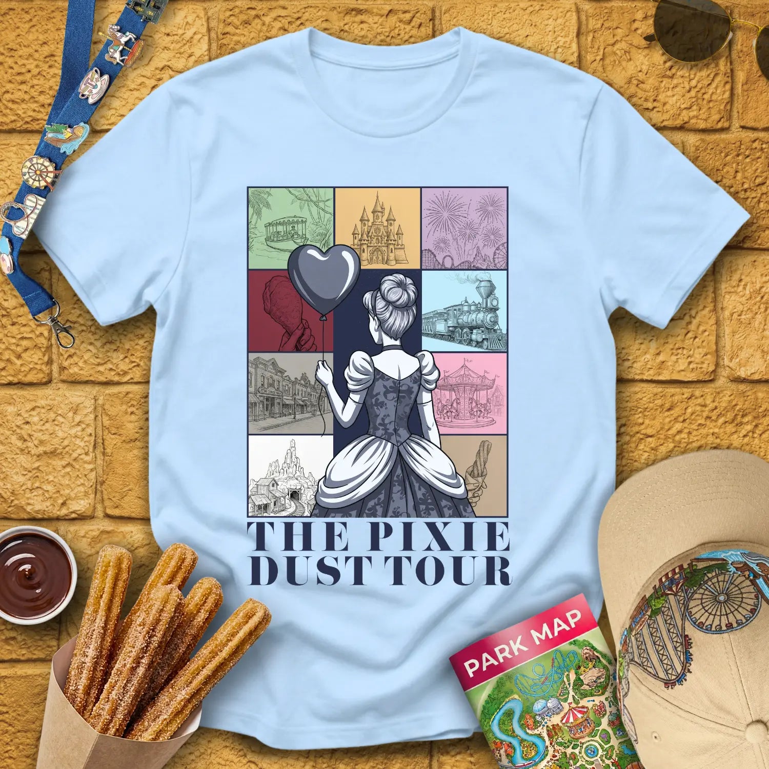Pixie Dust Tour [Poster] T-Shirt for Theme Park Fans (Light Blue)
