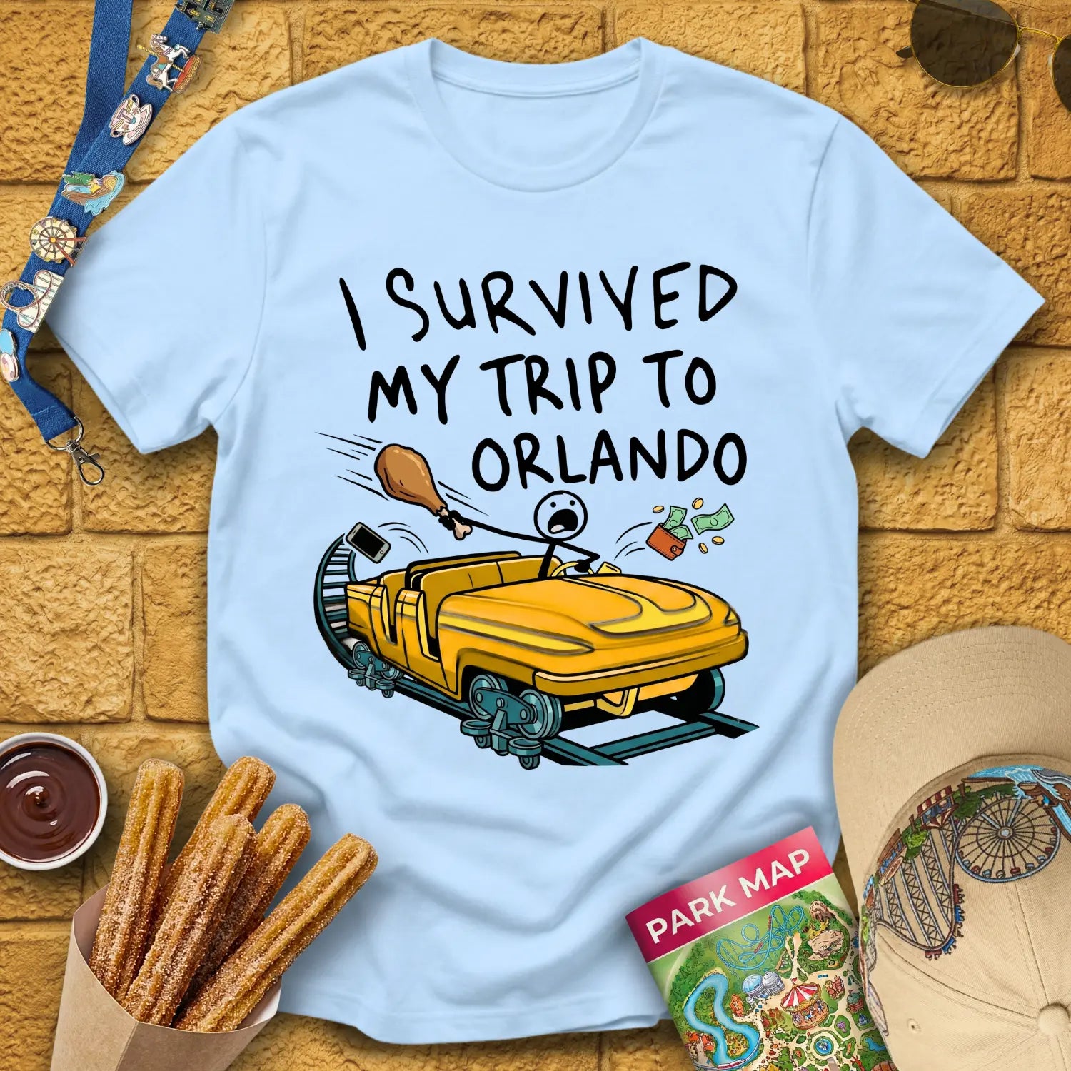 Survived Orlando Trip [VecComic] T-Shirt for Theme Park Fans (Light Blue)
