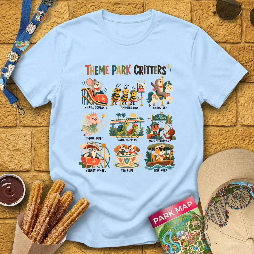 Theme Park Critters [Scandi] T-Shirt for Theme Park Fans (Light Blue)