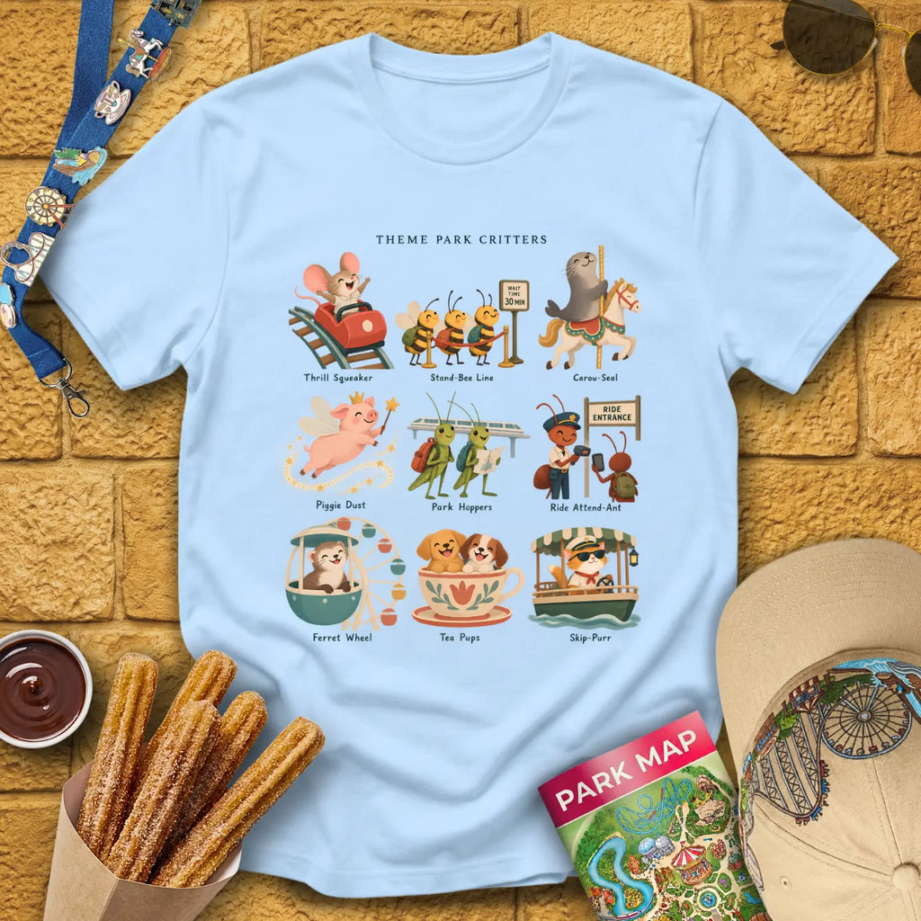 Theme Park Critters [SleekStory] T-Shirt for Theme Park Fans (Light Blue)
