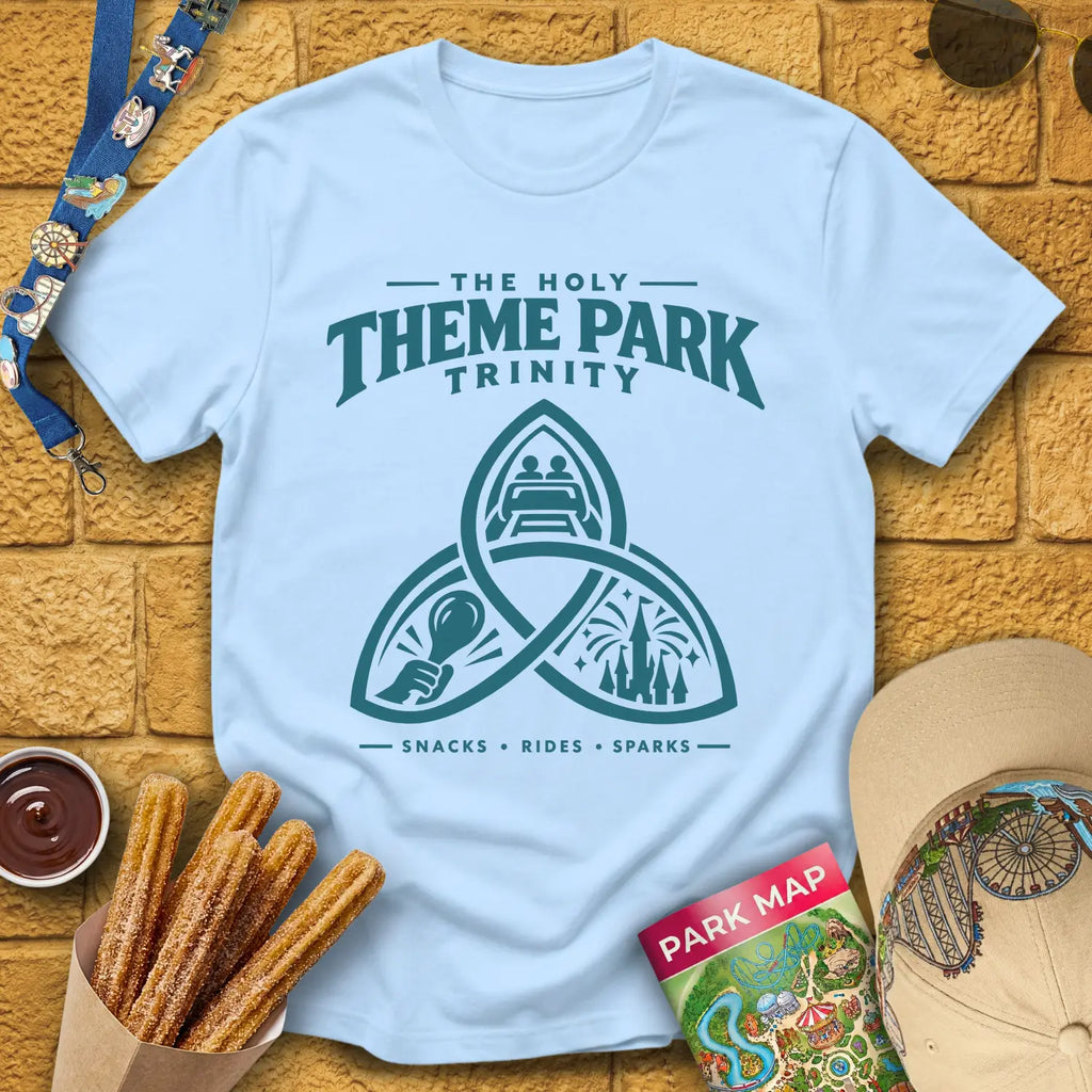 Theme Park Trinity [Sleek] T-Shirt for Theme Park Fans (Light Blue)