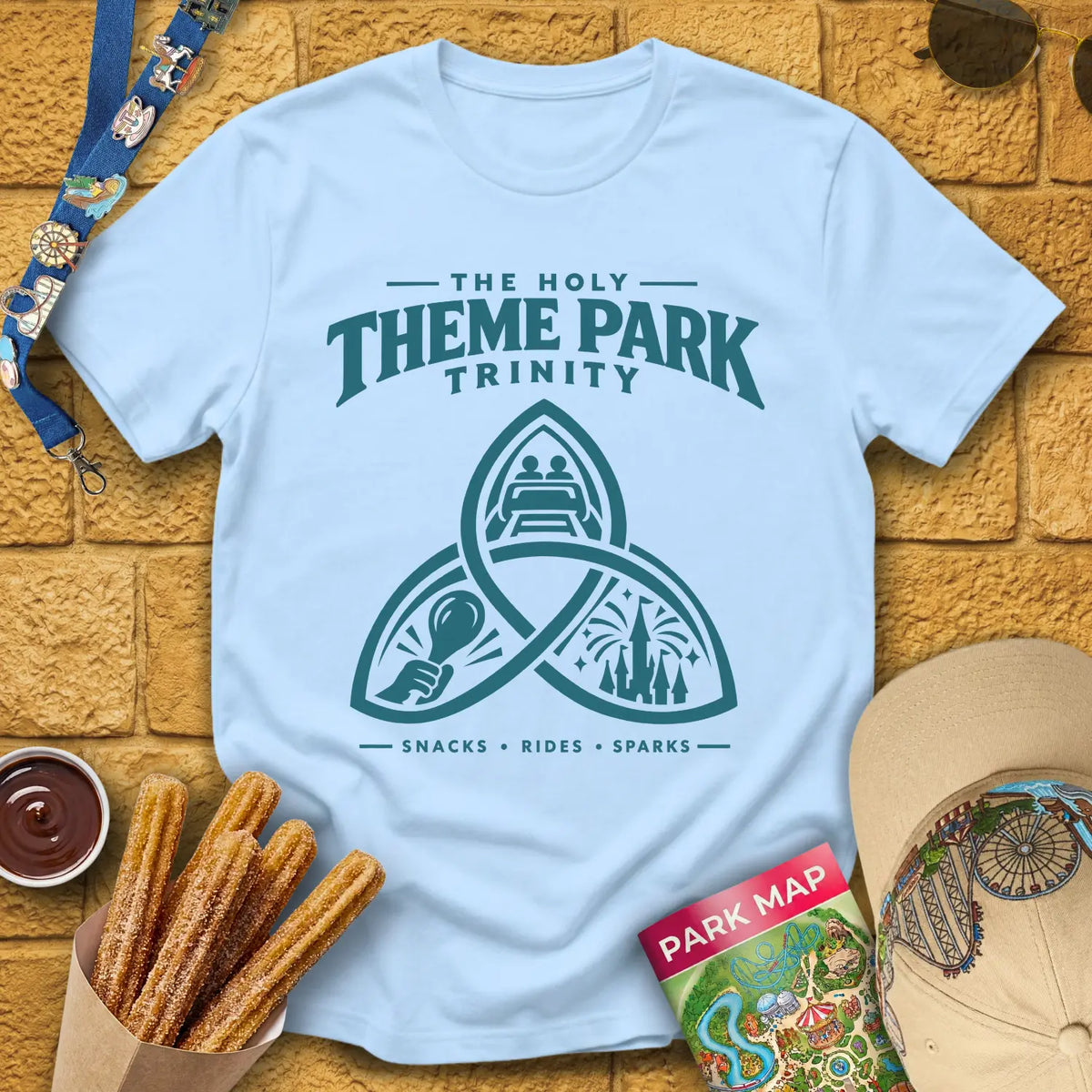 Theme Park Trinity [Sleek] T-Shirt for Theme Park Fans (Light Blue)