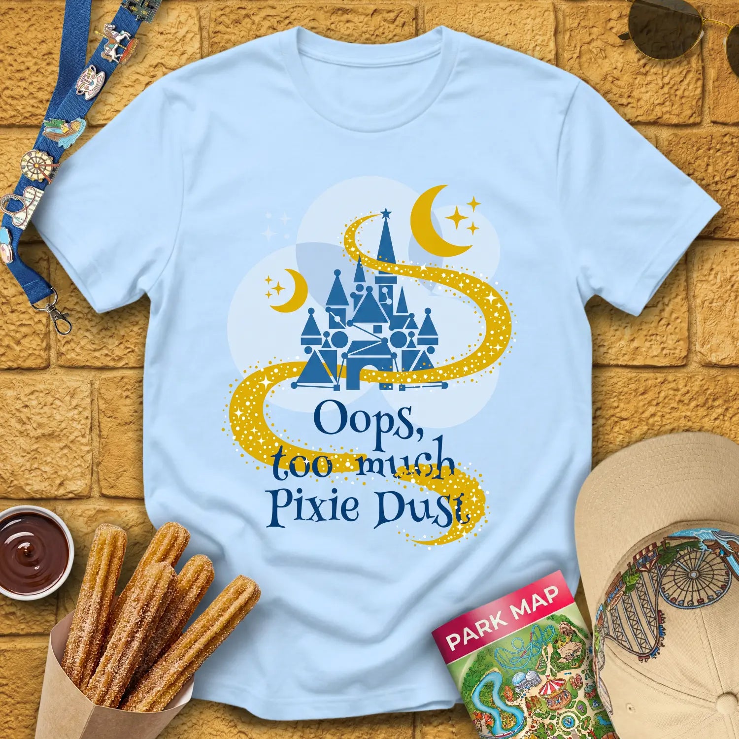 Too Much Pixie Dust [ArtsyGeo] T-Shirt for Theme Park Fans (Light Blue)