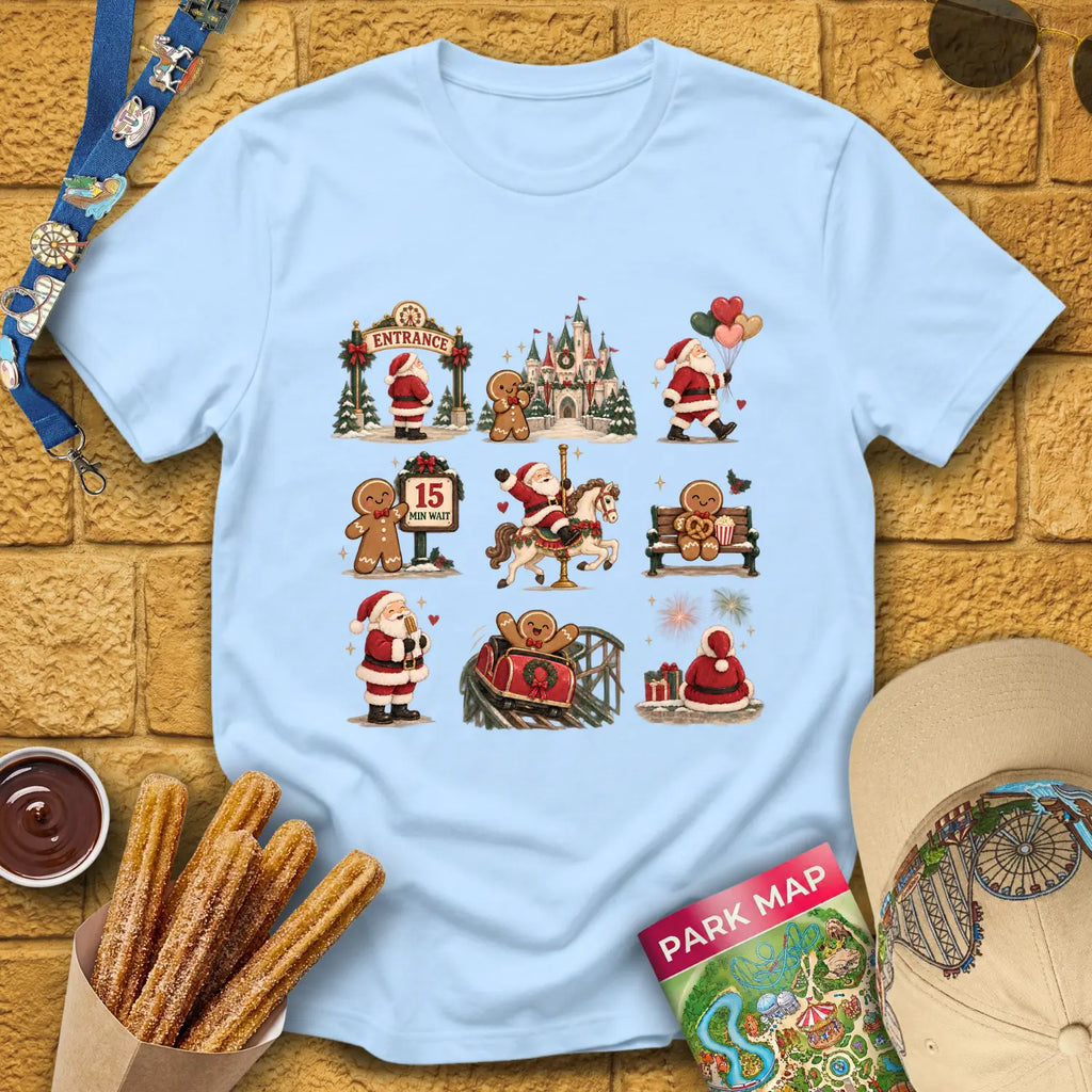 Xmas Park Day [RusticGrid] T-Shirt for Theme Park Fans (Light Blue)