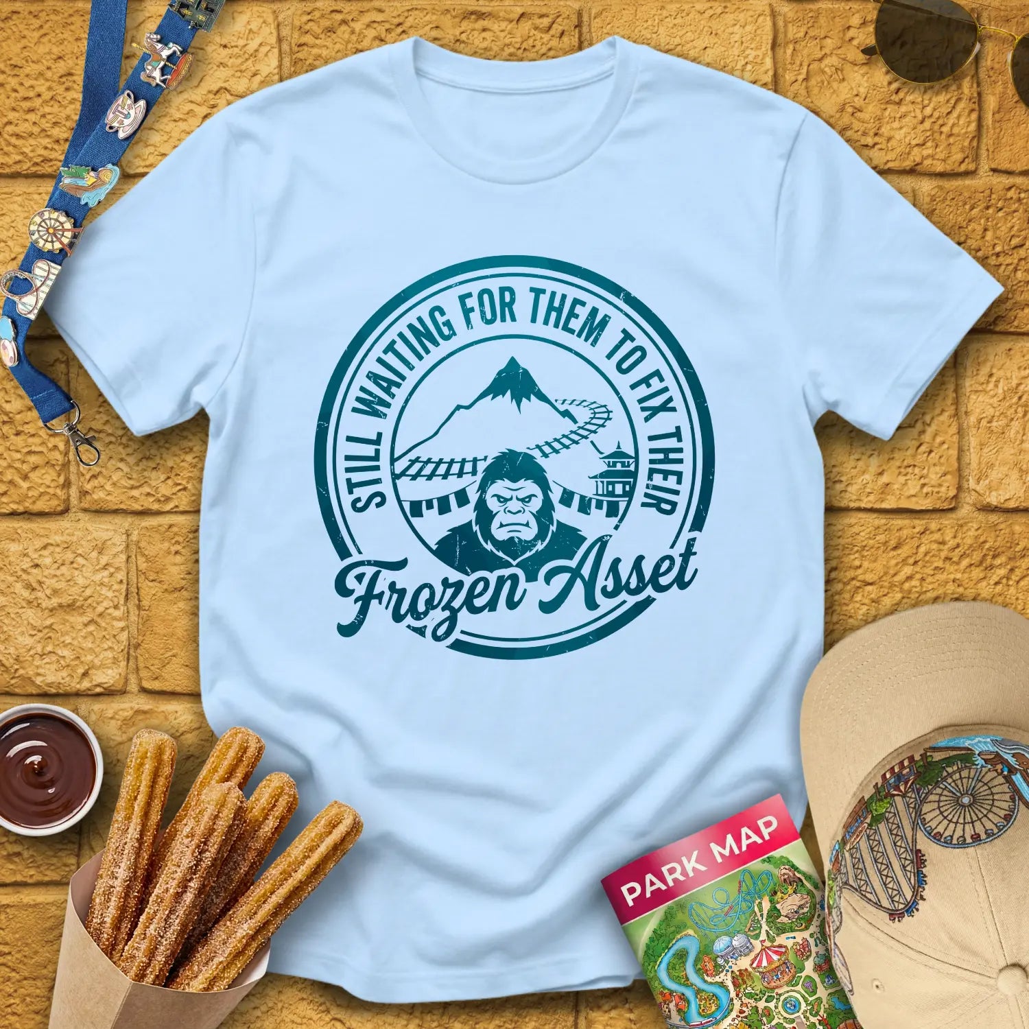 Yeti Frozen Asset [Badge] T-Shirt for Theme Park Fans (Light Blue)