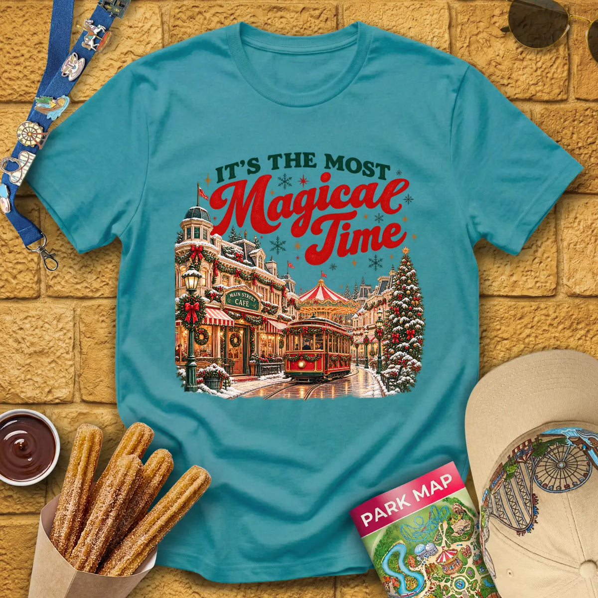 Magical Time Street [Retro] T-Shirt for Theme Park Fans (Heather Galapagos Blue)