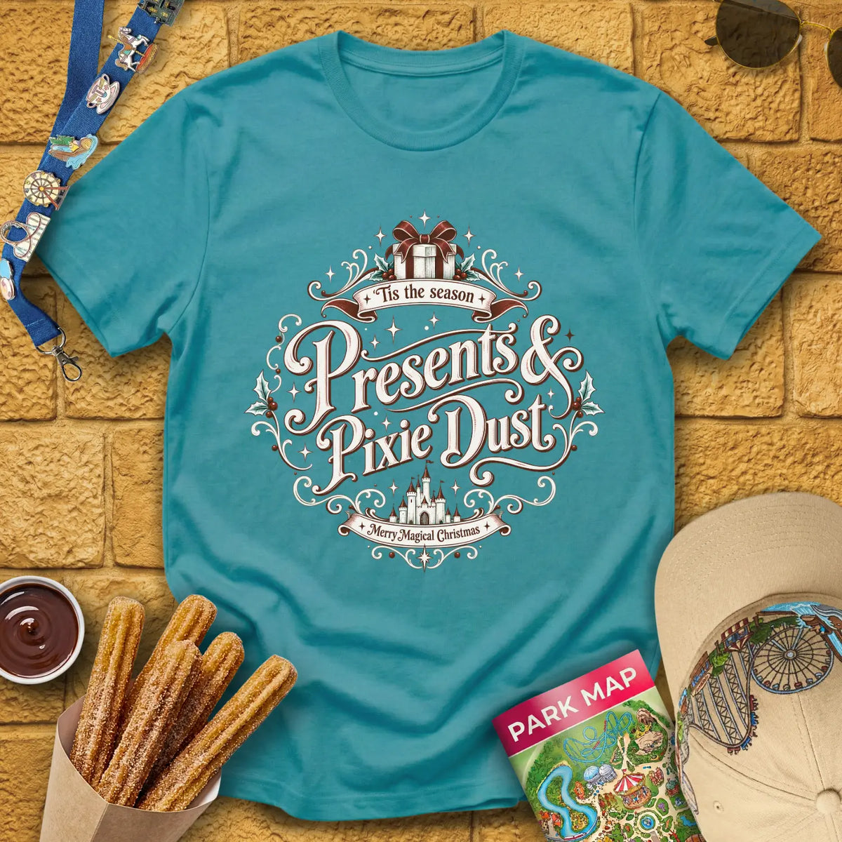 Presents & Pixie Dust [VictorianDiamond] T-Shirt for Theme Park Fans (Heather Galapagos Blue)