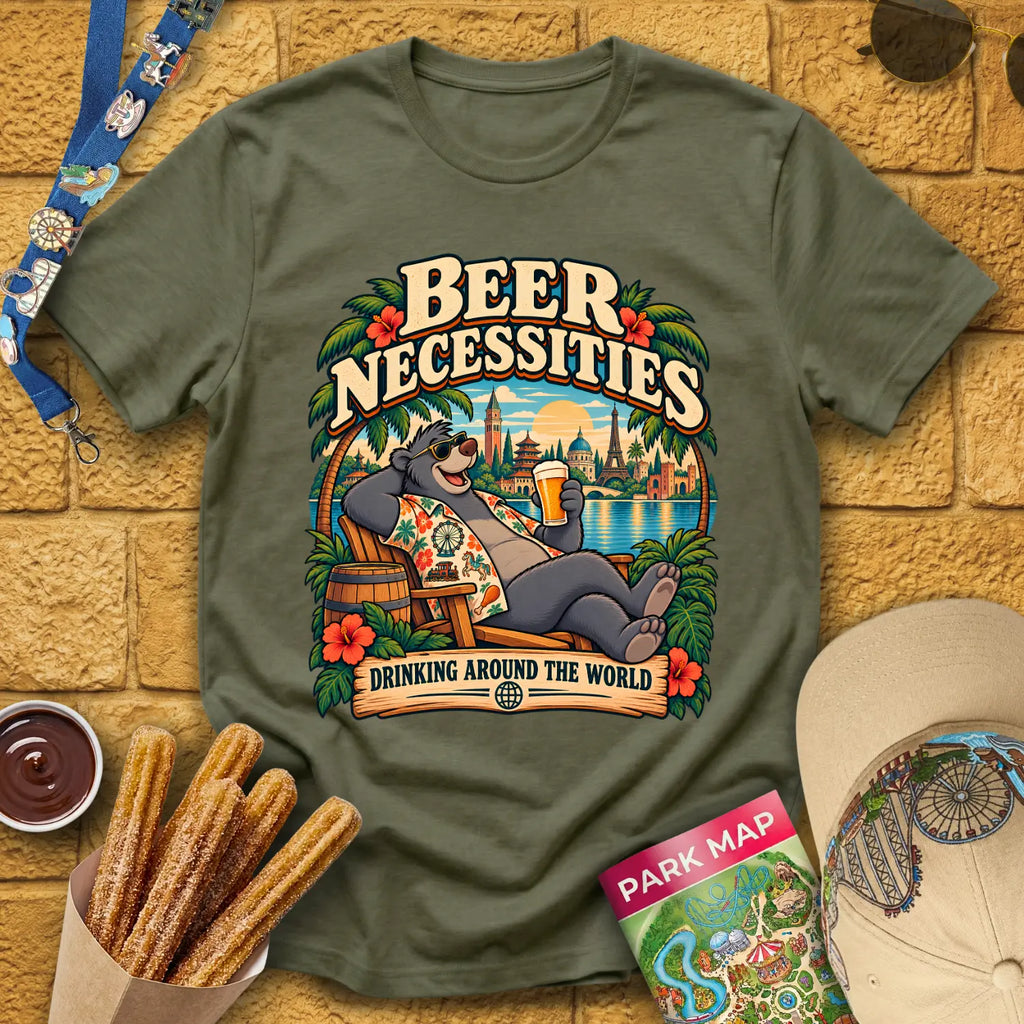 Beer Necessities [Comic] T-Shirt for Theme Park Fans (Heather Military Green)