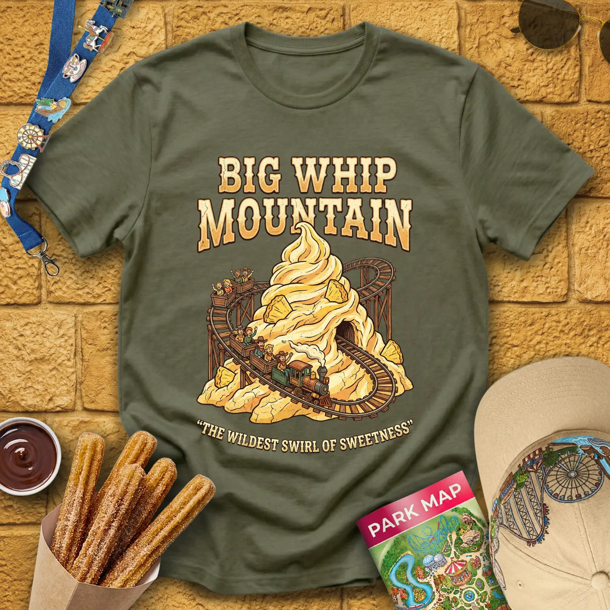 Big Whip Mountain [Western] T-Shirt for Theme Park Fans (Heather Military Green)