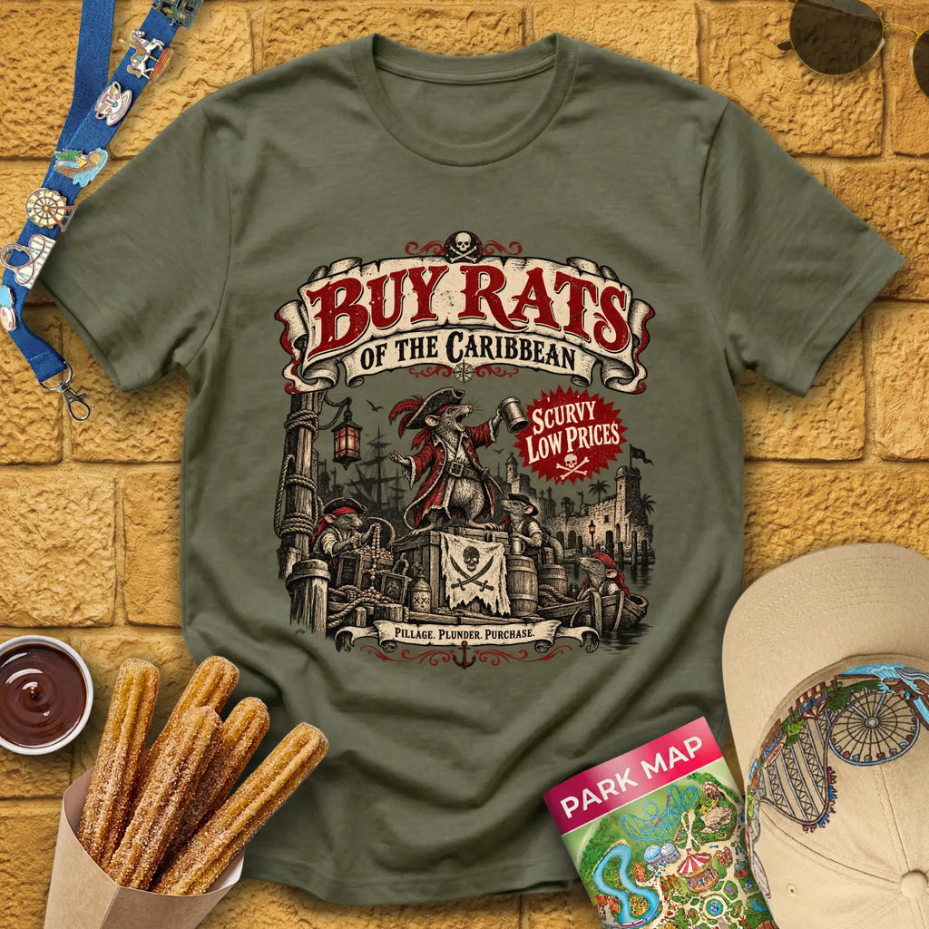 Buy Rats Caribbean [Poster] T-Shirt for Theme Park Fans (Heather Military Green)