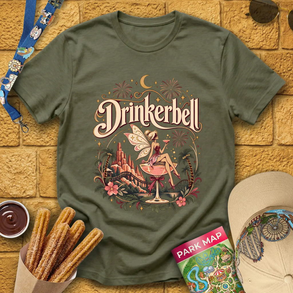 Drinkerbell [Boho] T-Shirt for Theme Park Fans (Heather Military Green)