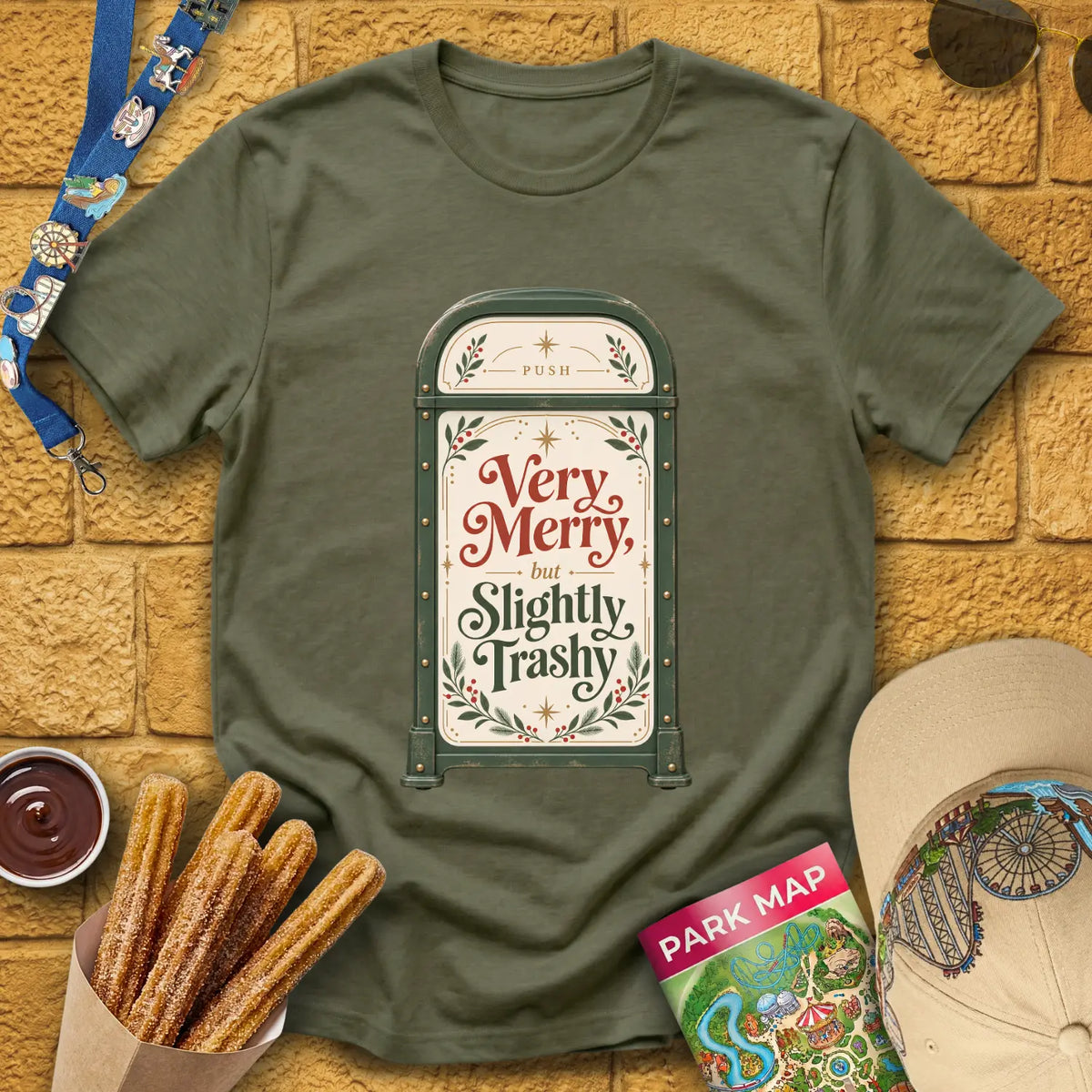 Merry & Trashy [Boho] T-Shirt for Theme Park Fans (Heather Military Green)