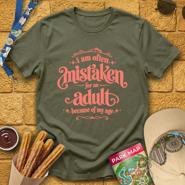 Mistaken For Adult [Victorian] T-Shirt for Theme Park Fans (Heather Military Green)