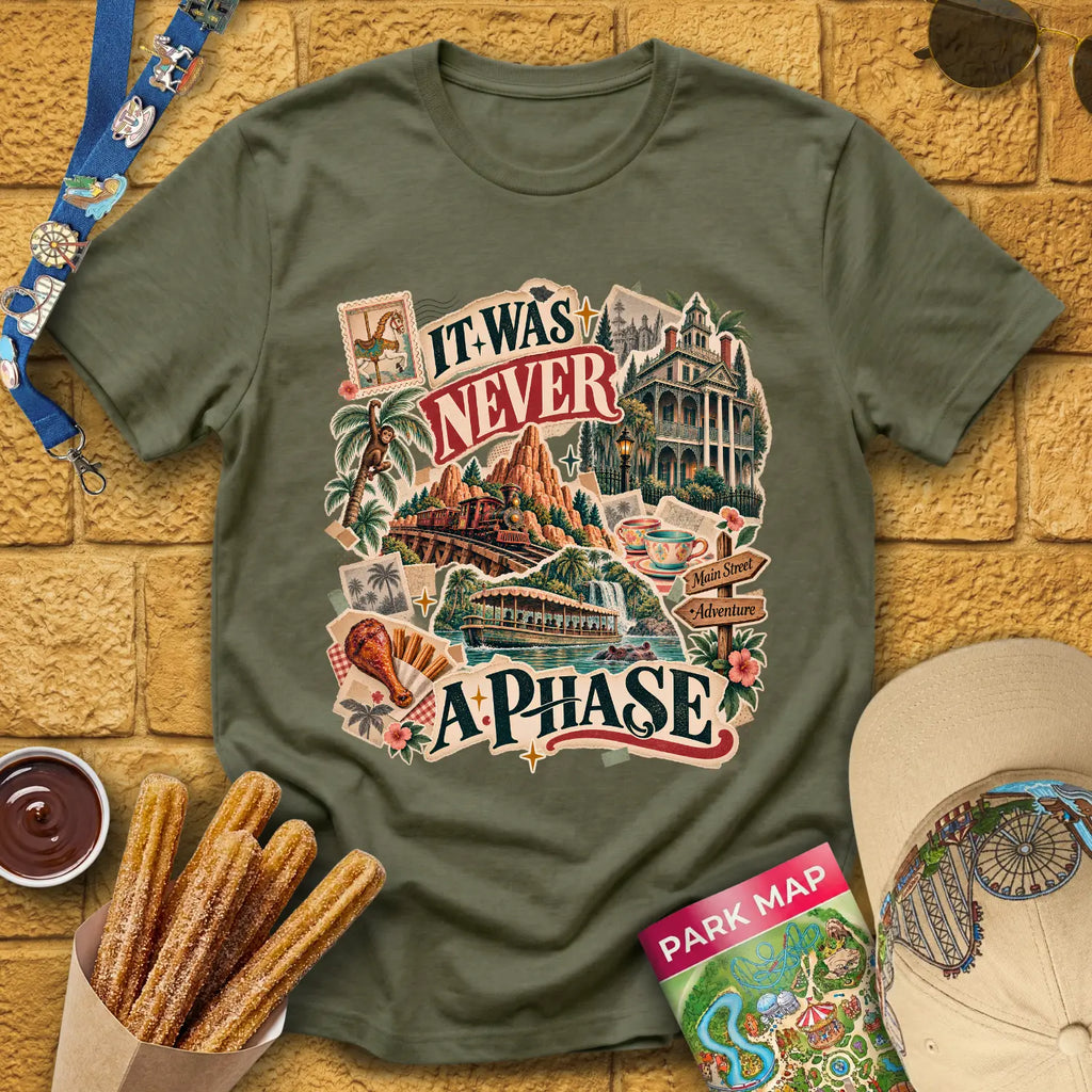 Never A Phase [Vox] T-Shirt for Theme Park Fans (Heather Military Green)