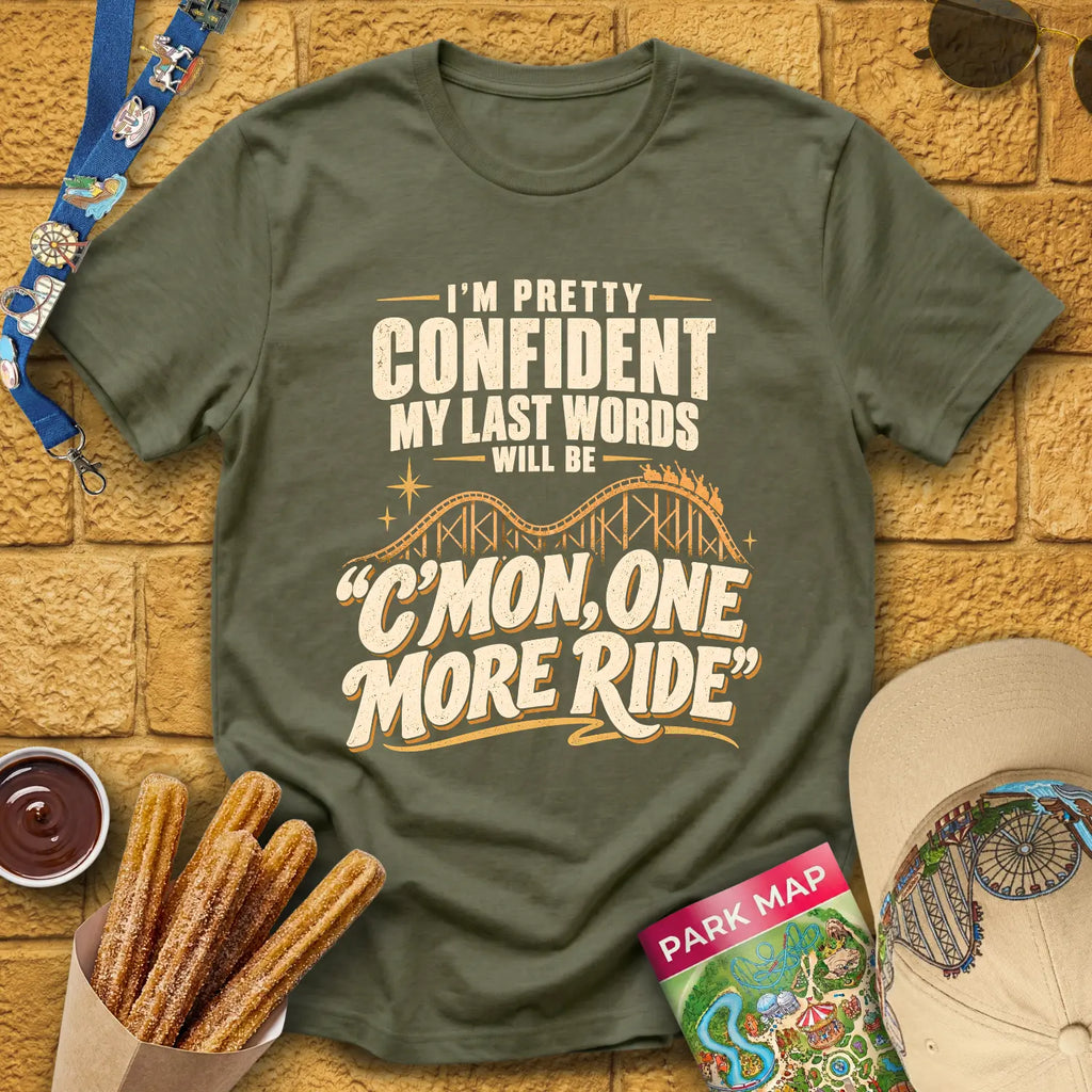 One More Ride [RetroBold] T-Shirt for Theme Park Fans (Heather Military Green)