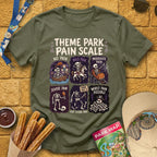 Park Pain Scale [Comic] T-Shirt for Theme Park Fans (Heather Military Green)