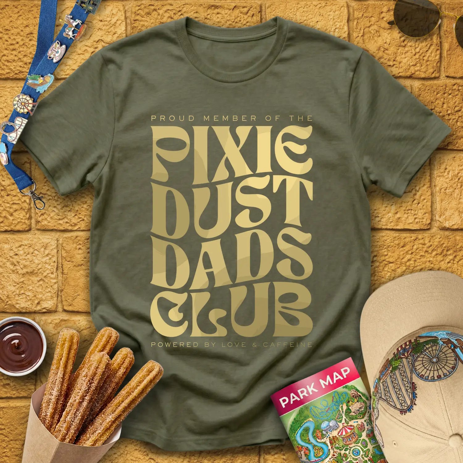 Pixie Dust Dads [Bold] T-Shirt for Theme Park Fans (Heather Military Green)