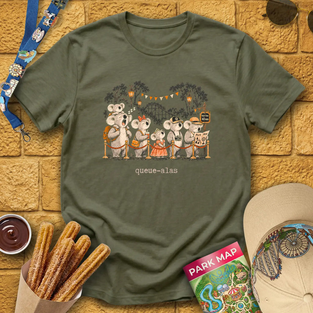 Queue-Alas [Chalky] T-Shirt for Theme Park Fans (Heather Military Green)