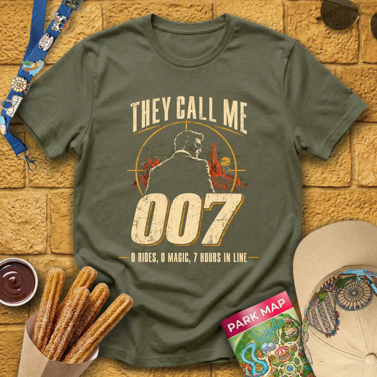 They Call Me 007 [Retro] T-Shirt for Theme Park Fans (Heather Military Green)