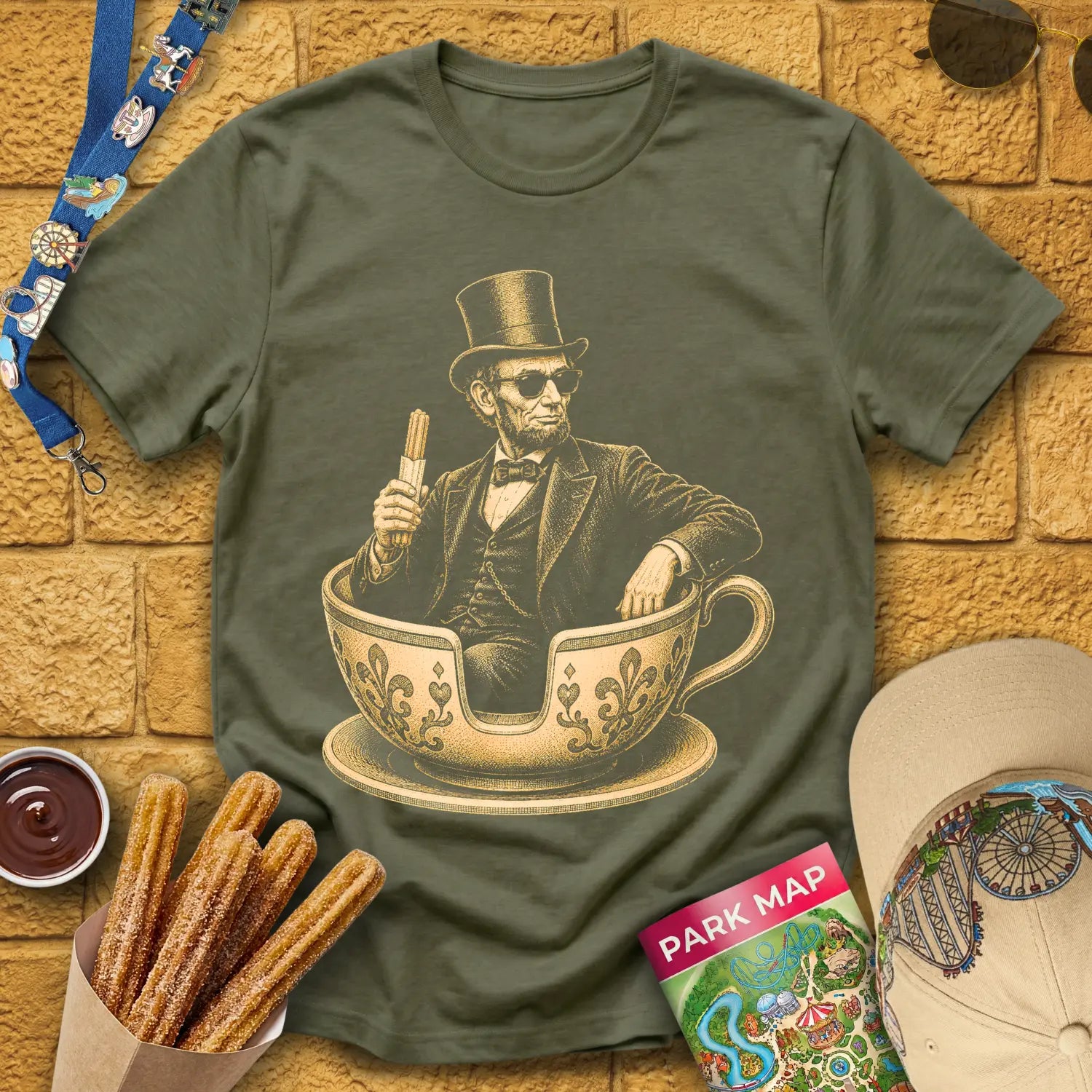 Tranquil Teacups [Engraved] T-Shirt for Theme Park Fans (Heather Military Green)