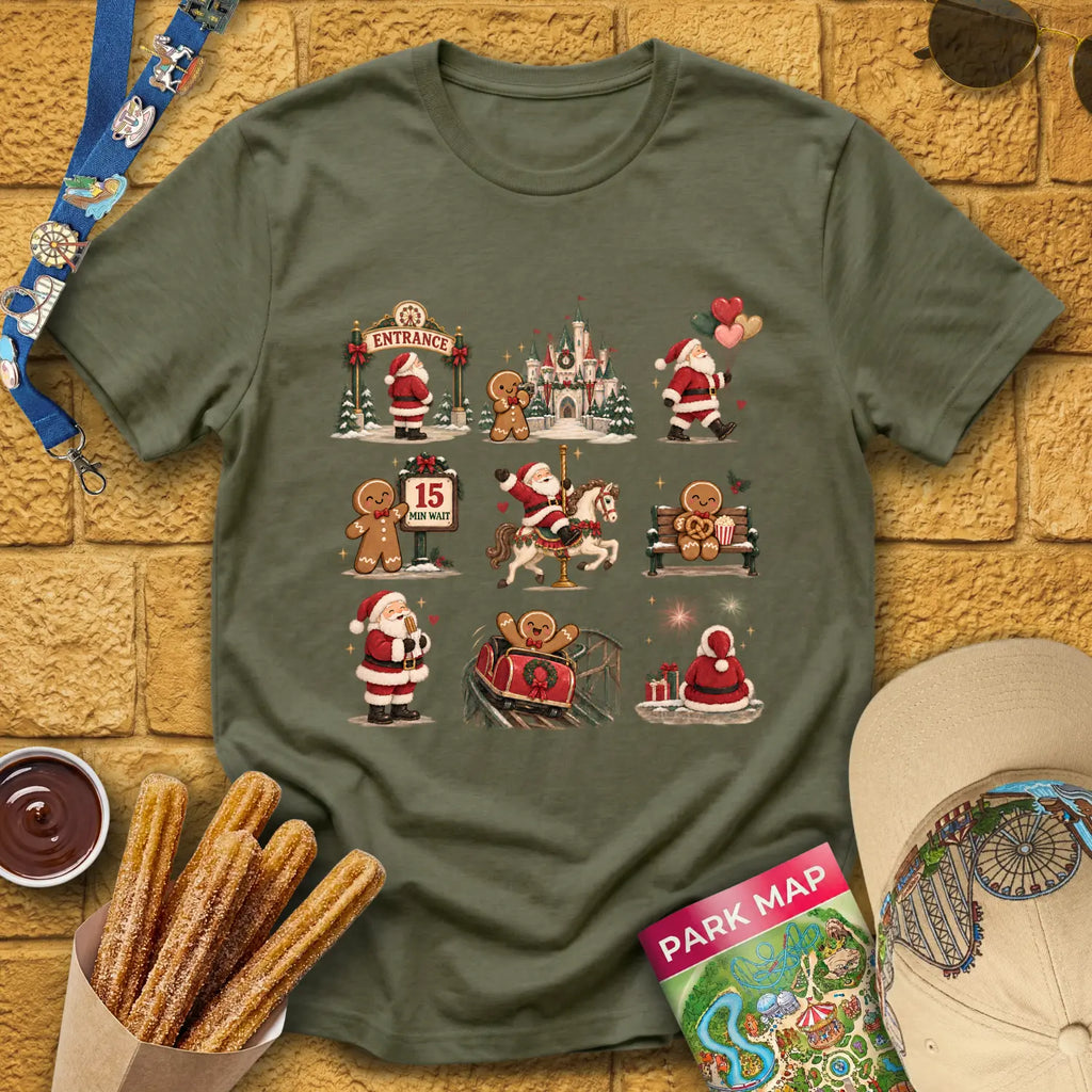 Xmas Park Day [RusticGrid] T-Shirt for Theme Park Fans (Heather Military Green)