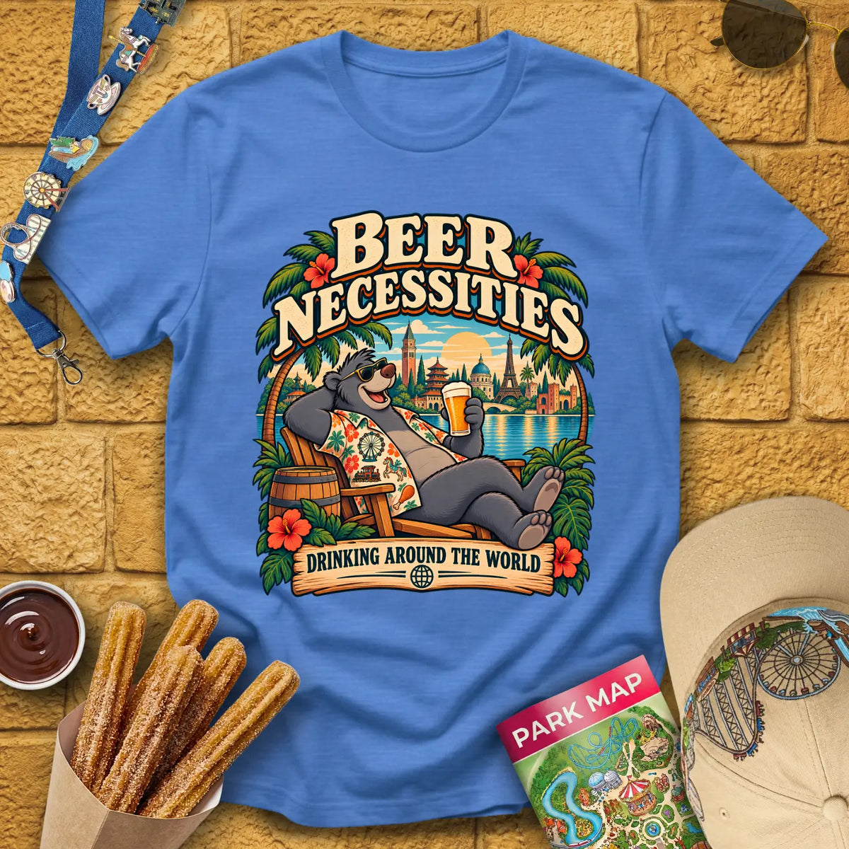 Beer Necessities [Comic] T-Shirt for Theme Park Fans (Heather Royal)