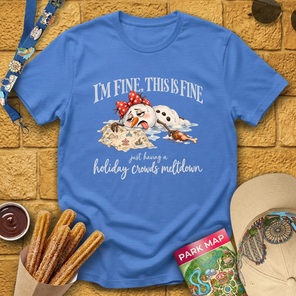 Holiday Crowds Meltdown [RetroFolk] T-Shirt for Theme Park Fans (Heather Royal)