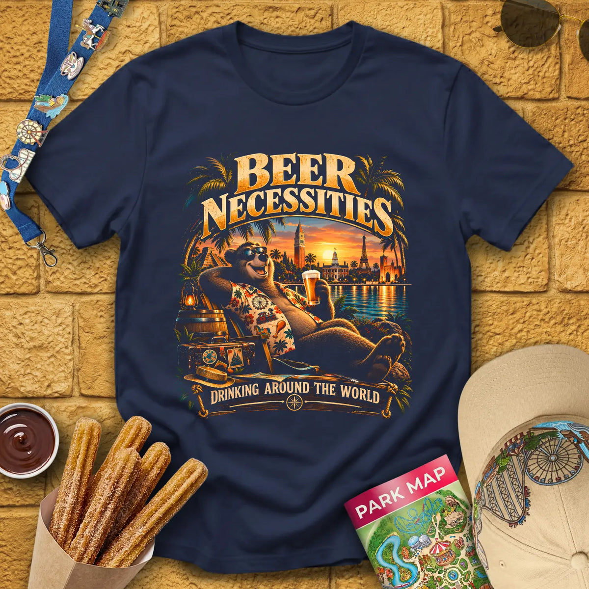 Beer Necessities [Cinematic] T-Shirt for Theme Park Fans (Navy)