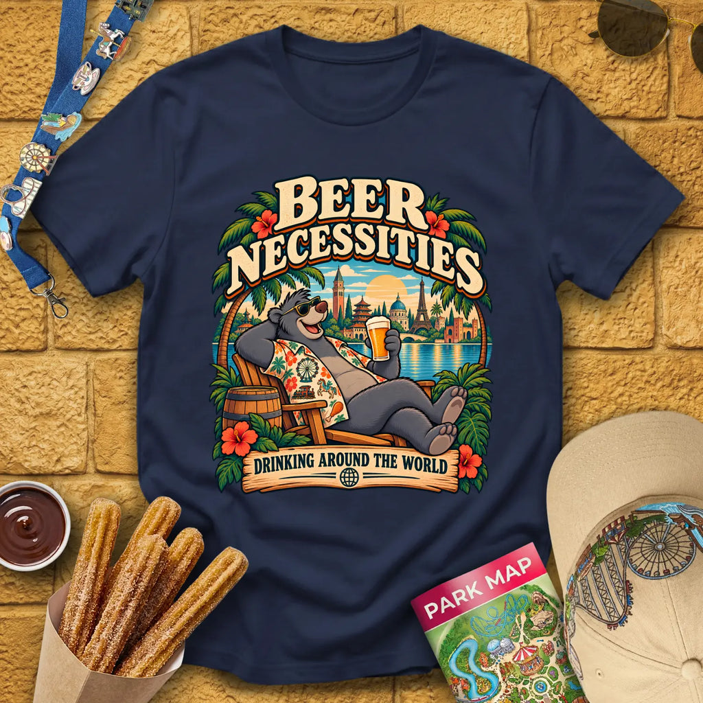Beer Necessities [Comic] T-Shirt for Theme Park Fans (Navy)