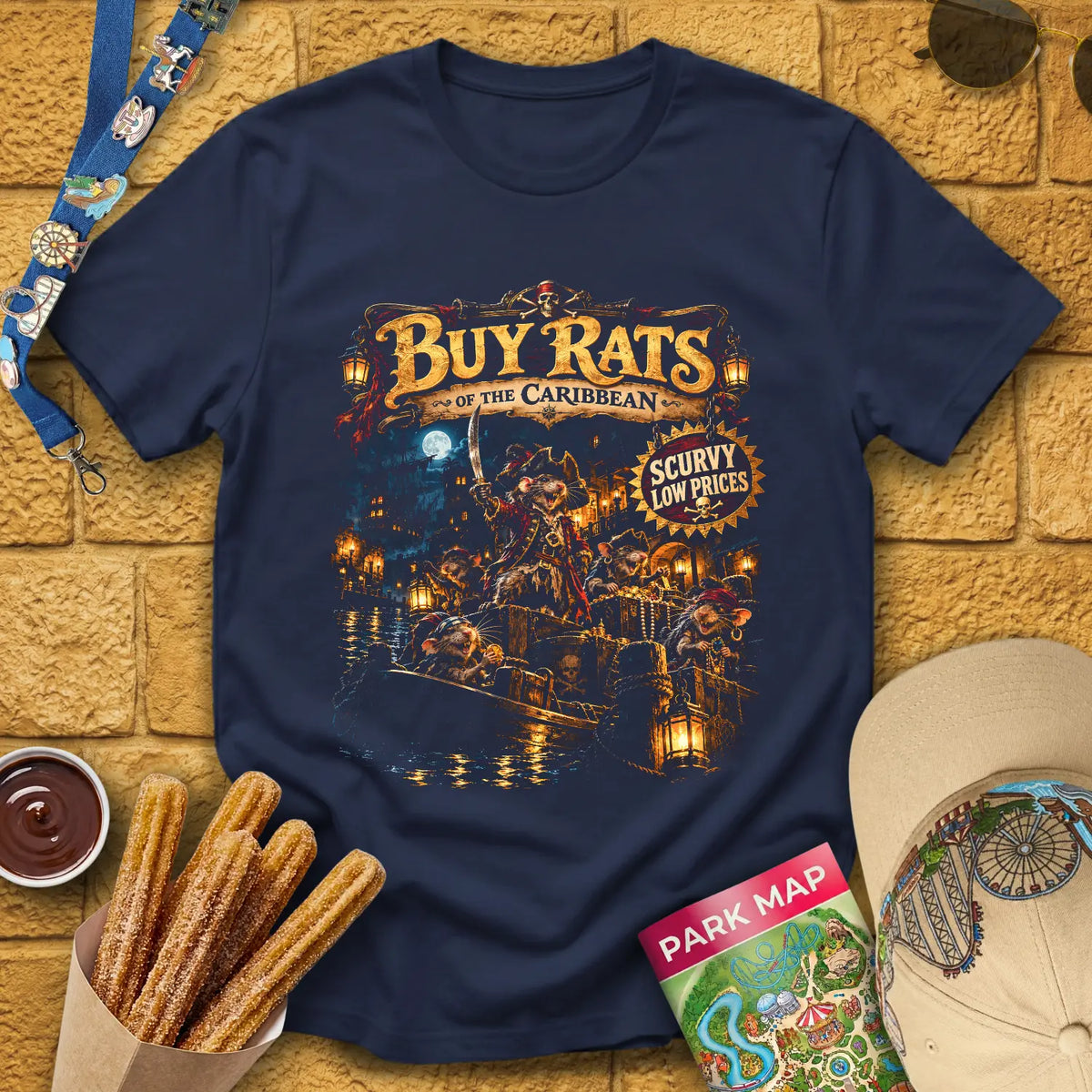 Buy Rats Caribbean [Cinematic1] T-Shirt for Theme Park Fans (Navy)