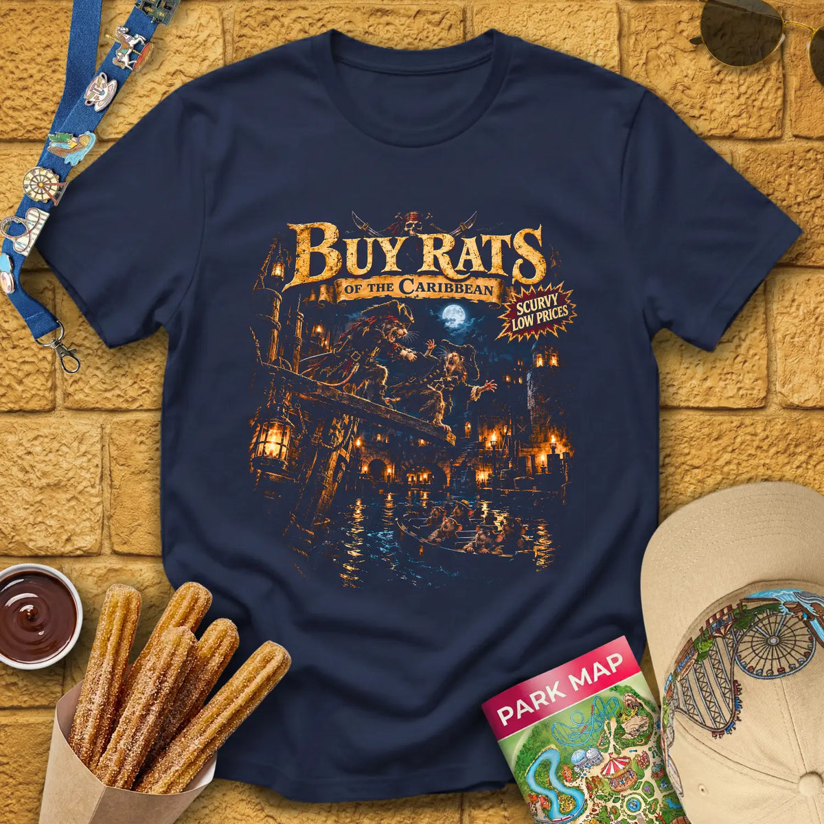 Buy Rats Caribbean [Cinematic2] T-Shirt for Theme Park Fans (Navy)