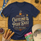 Caffeine & Pixie Dust [VictorianOval] T-Shirt for Theme Park Fans (Navy)