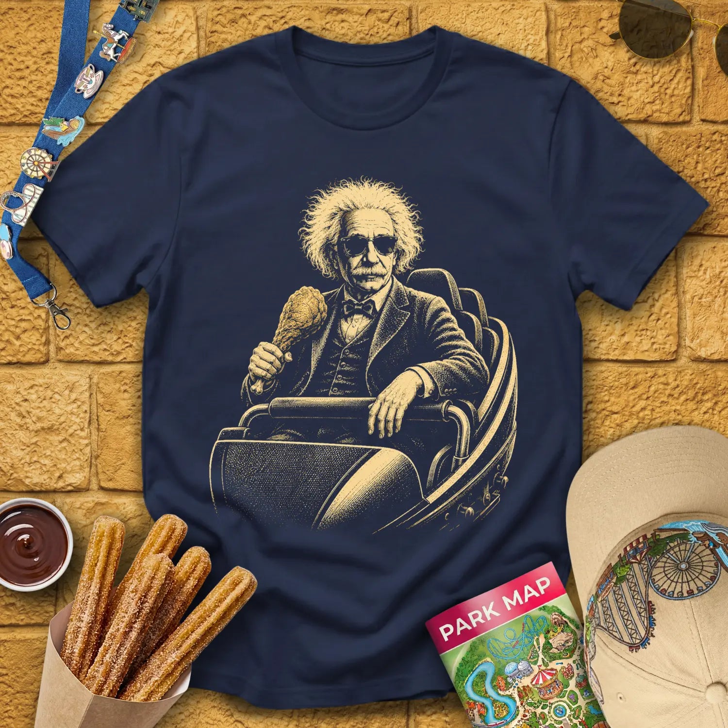 Casual Coaster [Engraved] T-Shirt for Theme Park Fans (Navy)