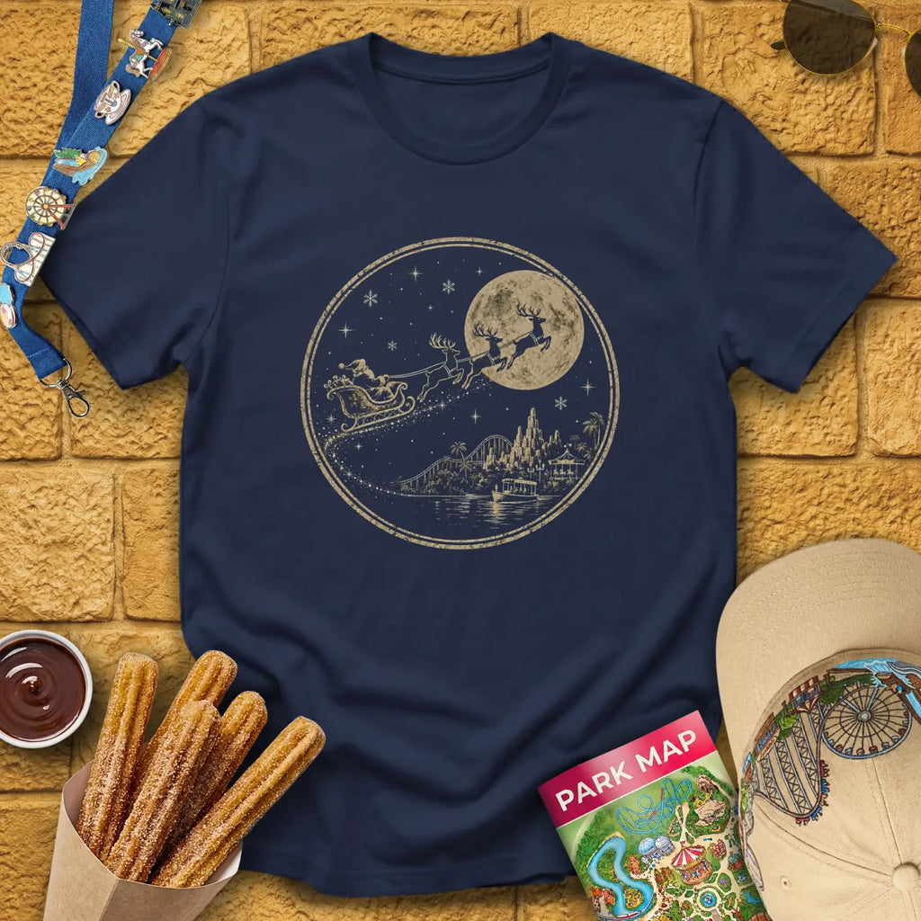 Christmas Park Flight [Badge] T-Shirt for Theme Park Fans (Navy)