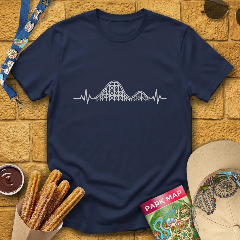 Coaster Heartbeat [Illu] T-Shirt for Theme Park Fans (Navy)