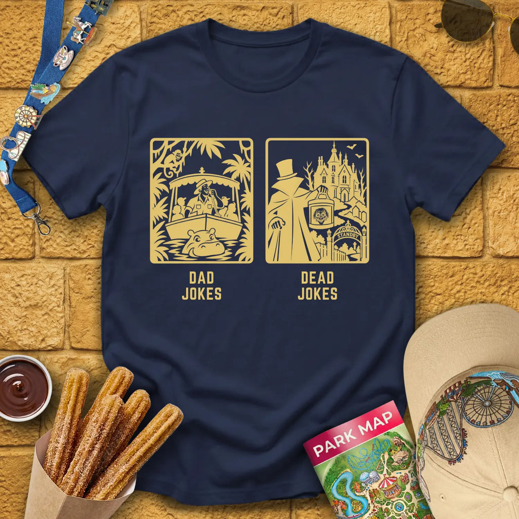 Dad Jokes Dead Jokes [Sleek] T-Shirt for Theme Park Fans (Navy)