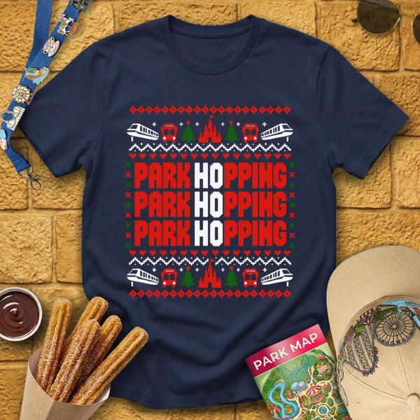 Ho Ho Hopping [PixKnit] T-Shirt for Theme Park Fans (Navy)