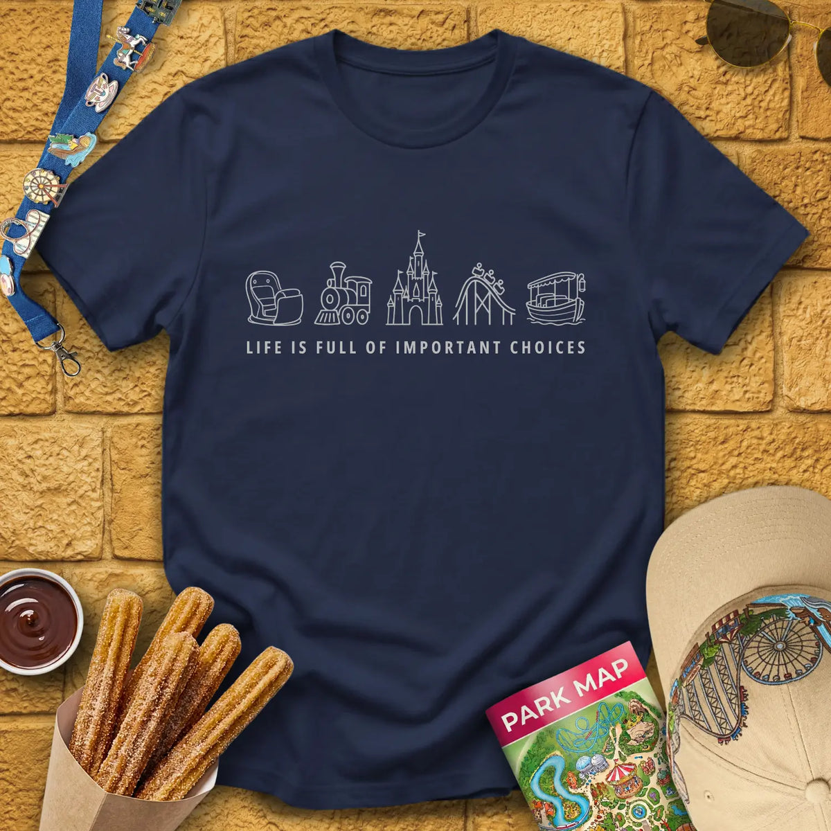 Important Choices [Sleek] T-Shirt for Theme Park Fans (Navy)