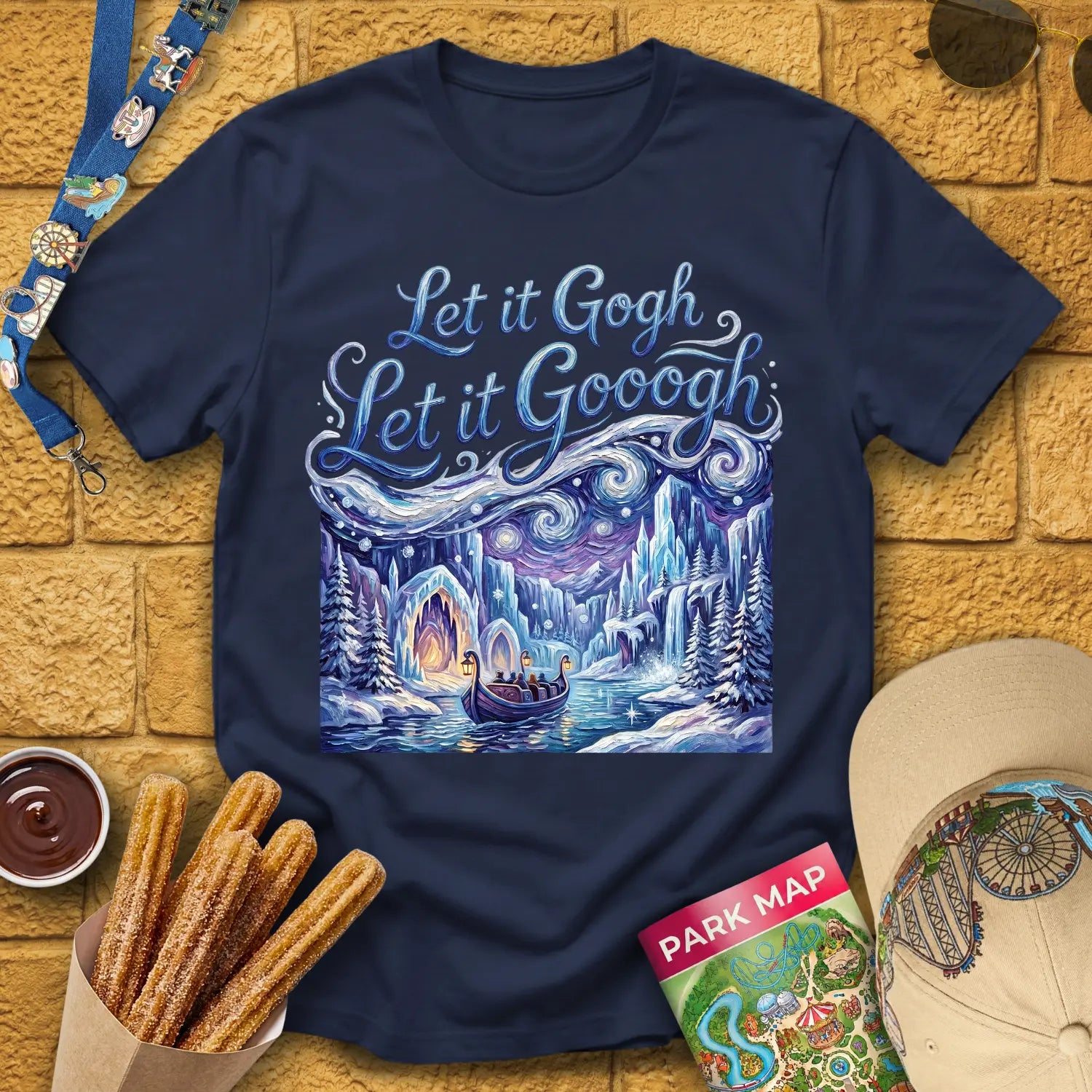 Let It Gogh [Artsy1] T-Shirt for Theme Park Fans (Navy)