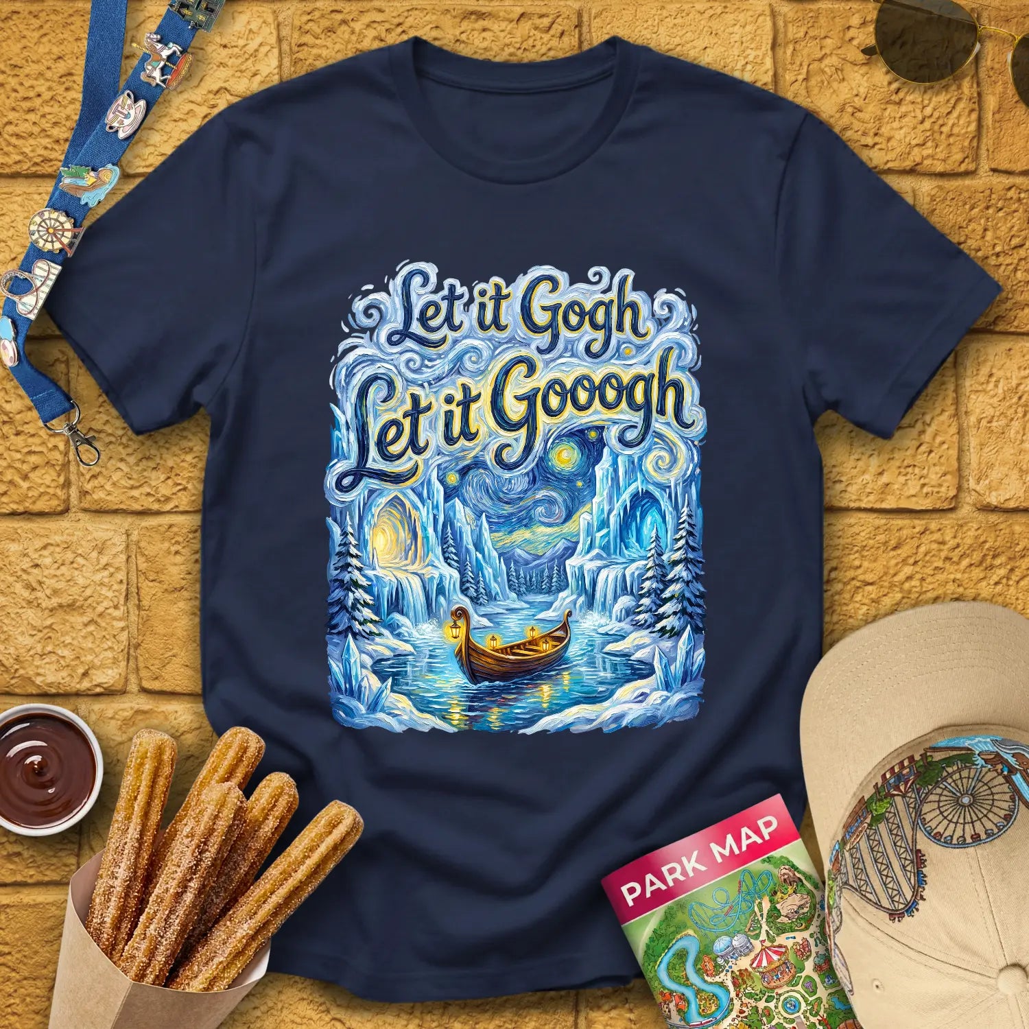 Let It Gogh [Artsy2] T-Shirt for Theme Park Fans (Navy)