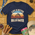 Life's Better On Coaster [Sunset] T-Shirt for Theme Park Fans (Navy)