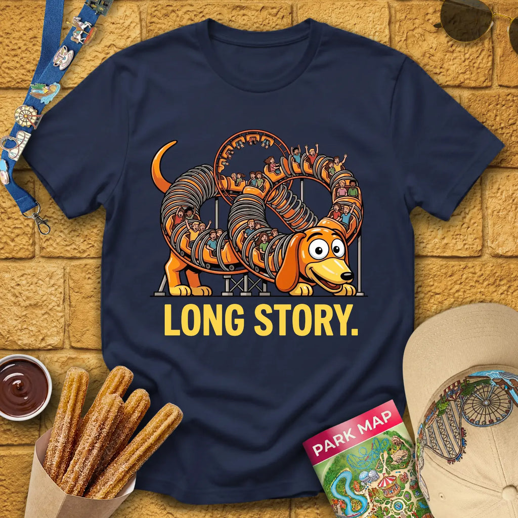 Long Story Dog [Comic] T-Shirt for Theme Park Fans (Navy)