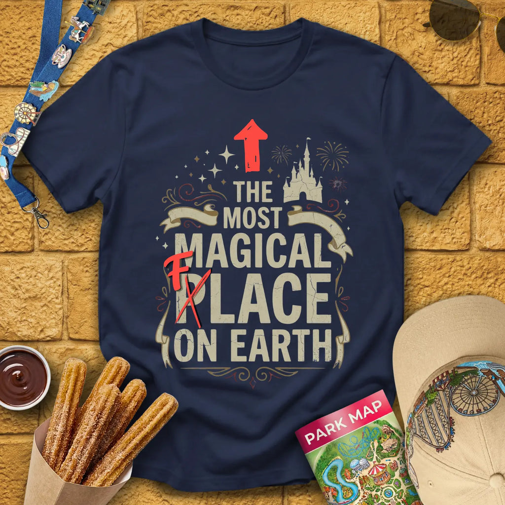 Most Magical Face [Bold] T-Shirt for Theme Park Fans (Navy)
