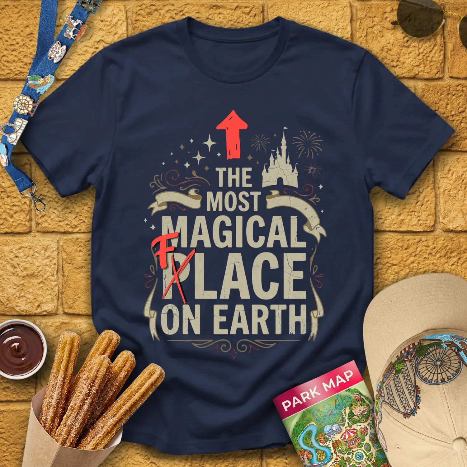 Most Magical Face [Bold] T-Shirt for Theme Park Fans (Navy)